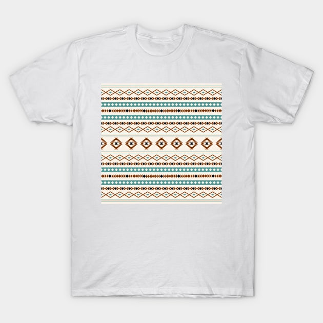 Aztec Teal Terracotta Black Cream Mixed Motifs Pattern T-Shirt by NataliePaskell